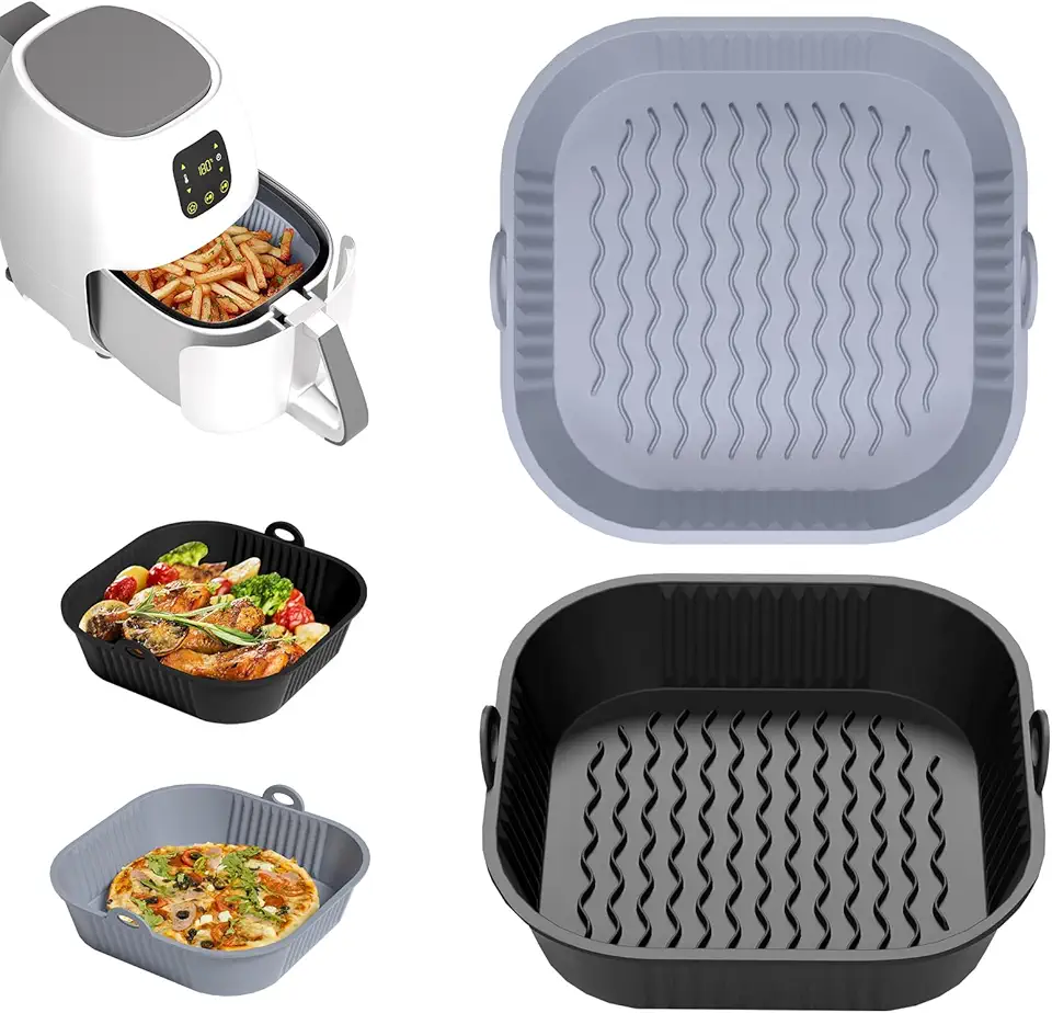 Diboniur - moule silicone pour air fryer - 21 cm - lot de 2, réutilisable, gris et noir