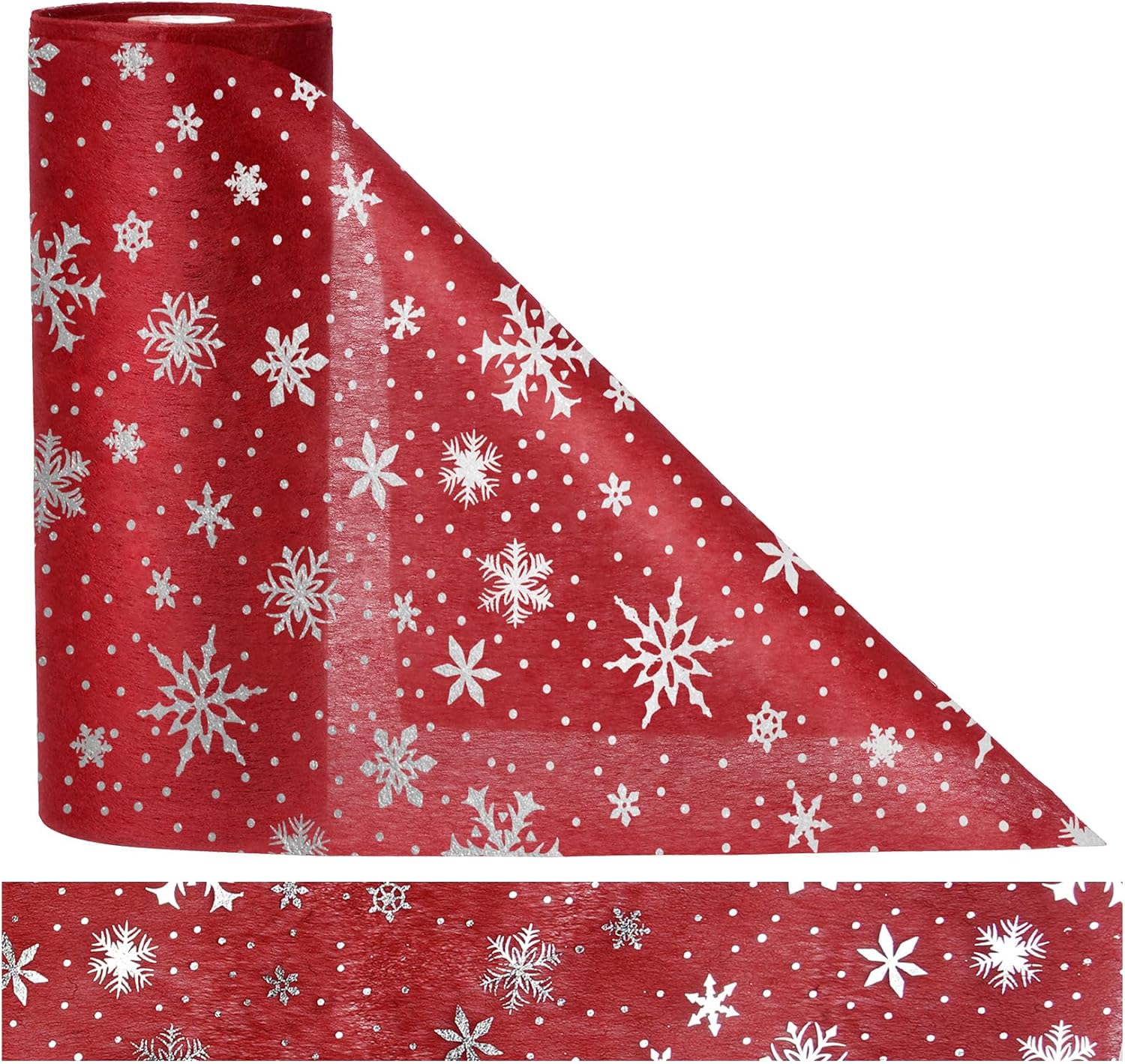 Chemin de table - rouge flocons argentés - 30m x 23cm - déco fêtes noël