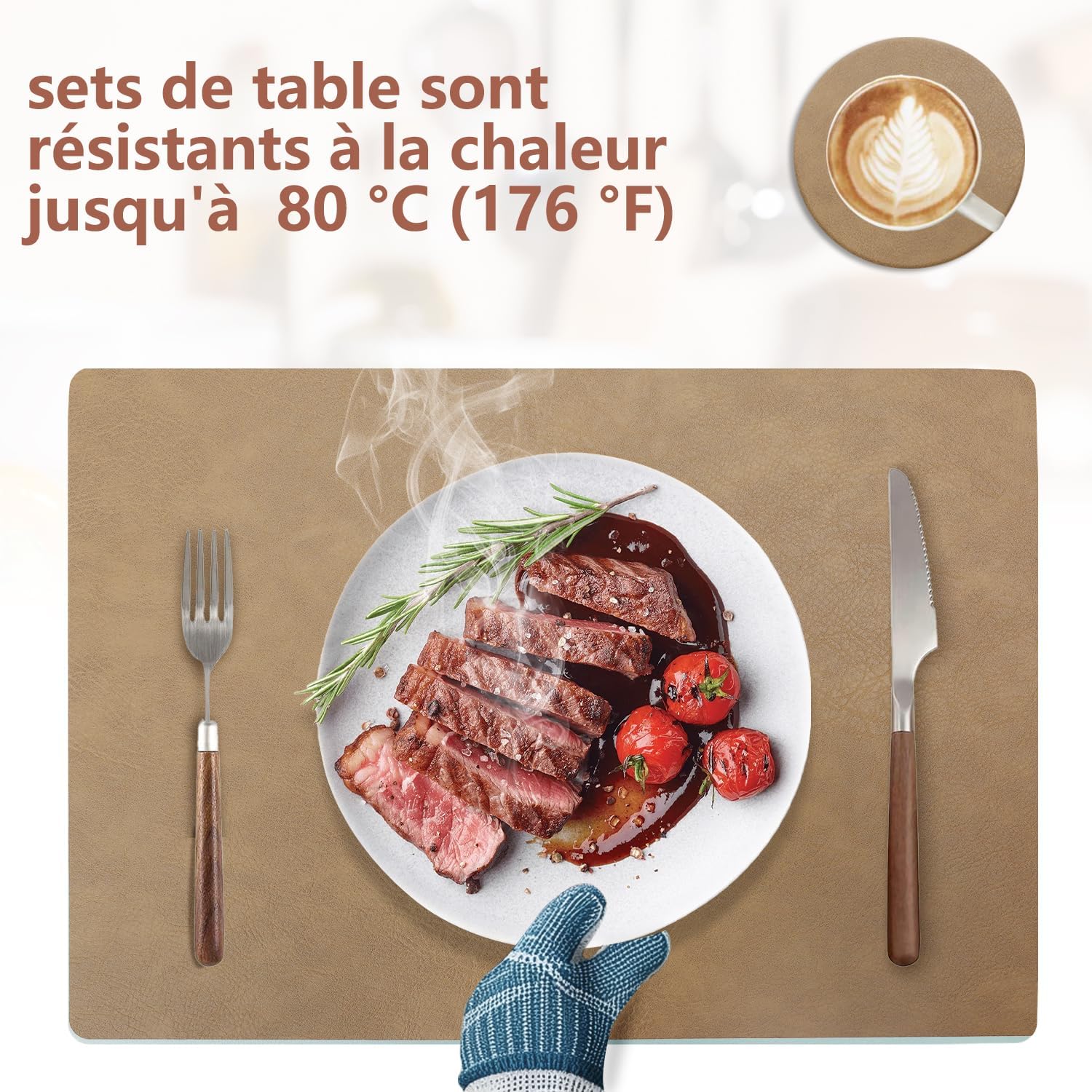 Set de table - cuir PU double face - 43x30cm - lot de 4, lavables, antidérapants, décoratifs