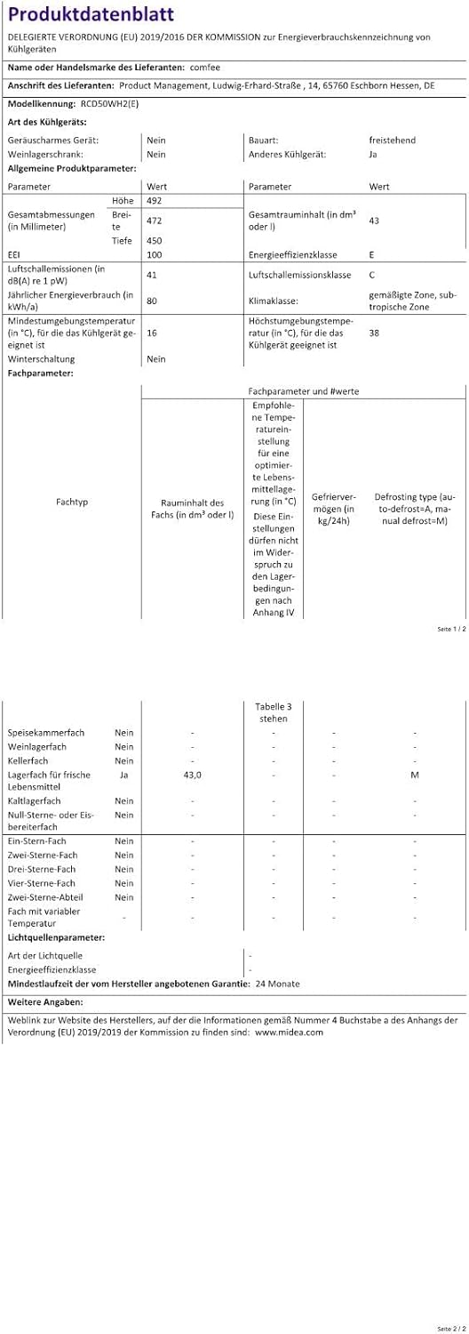 Comfee' - mini réfrigérateur 43L - compartiment congélateur, contrôle température, blanc - RCD50WH2(E)