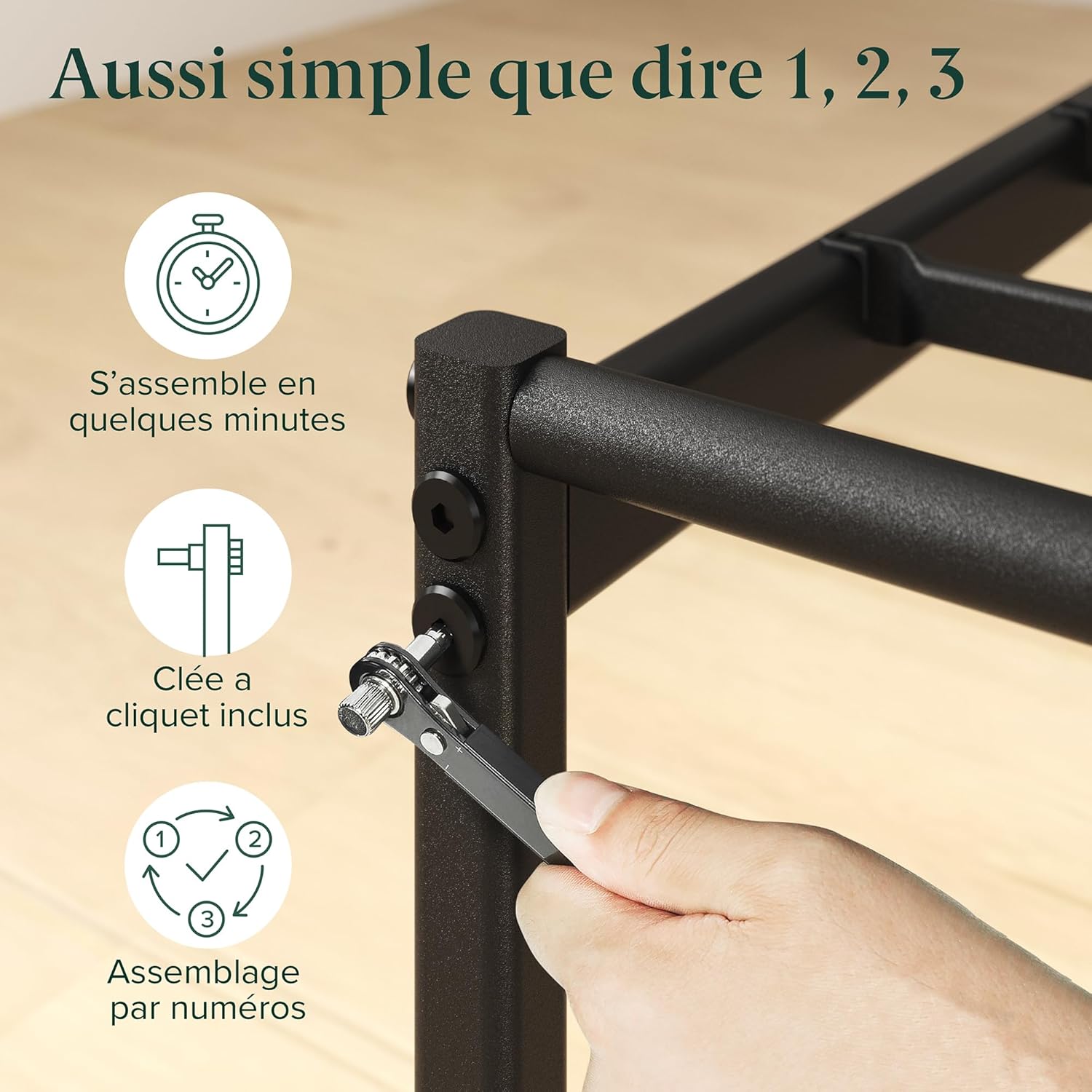 Zinus - Elias - 140x190 cm - lit double métal, lattes robustes, rangement 30 cm