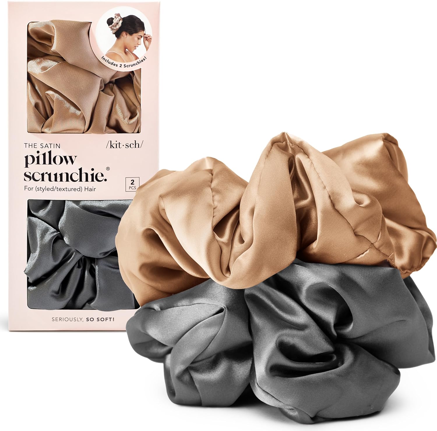 Kitsch - lot de 2 chouchous satin - doux cheveux femmes - élégant et confortable