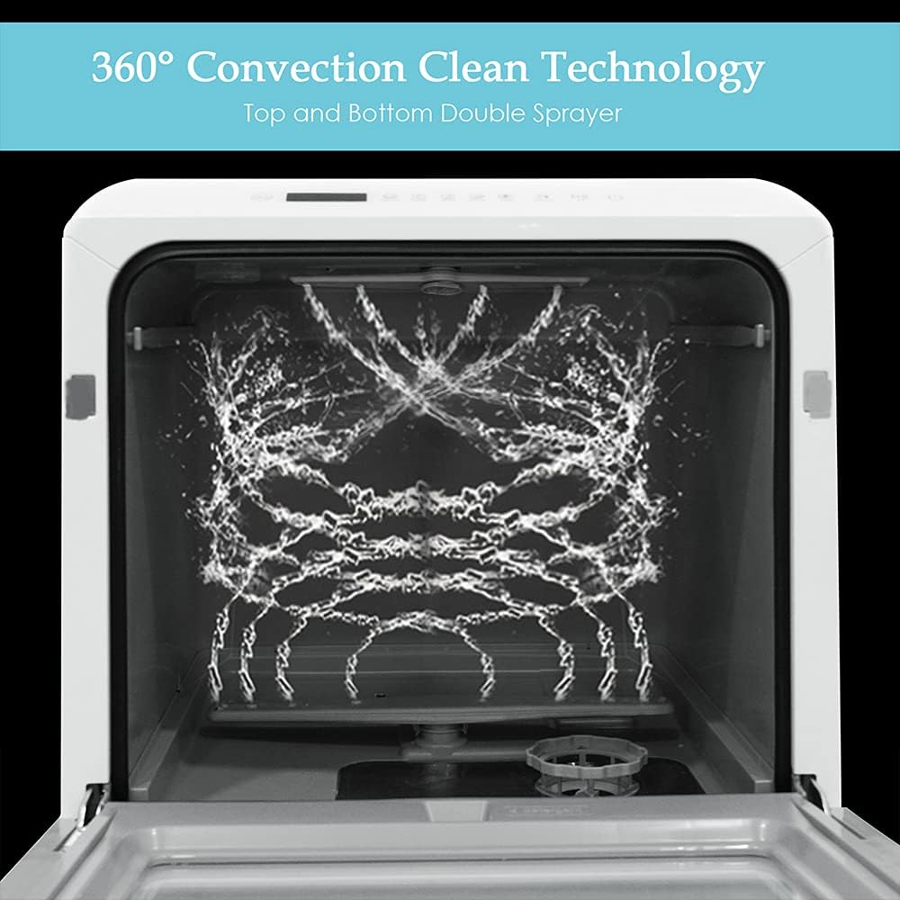 Mini lave-vaisselle de table - 5 programmes, LED, 2 modes eau, blanc