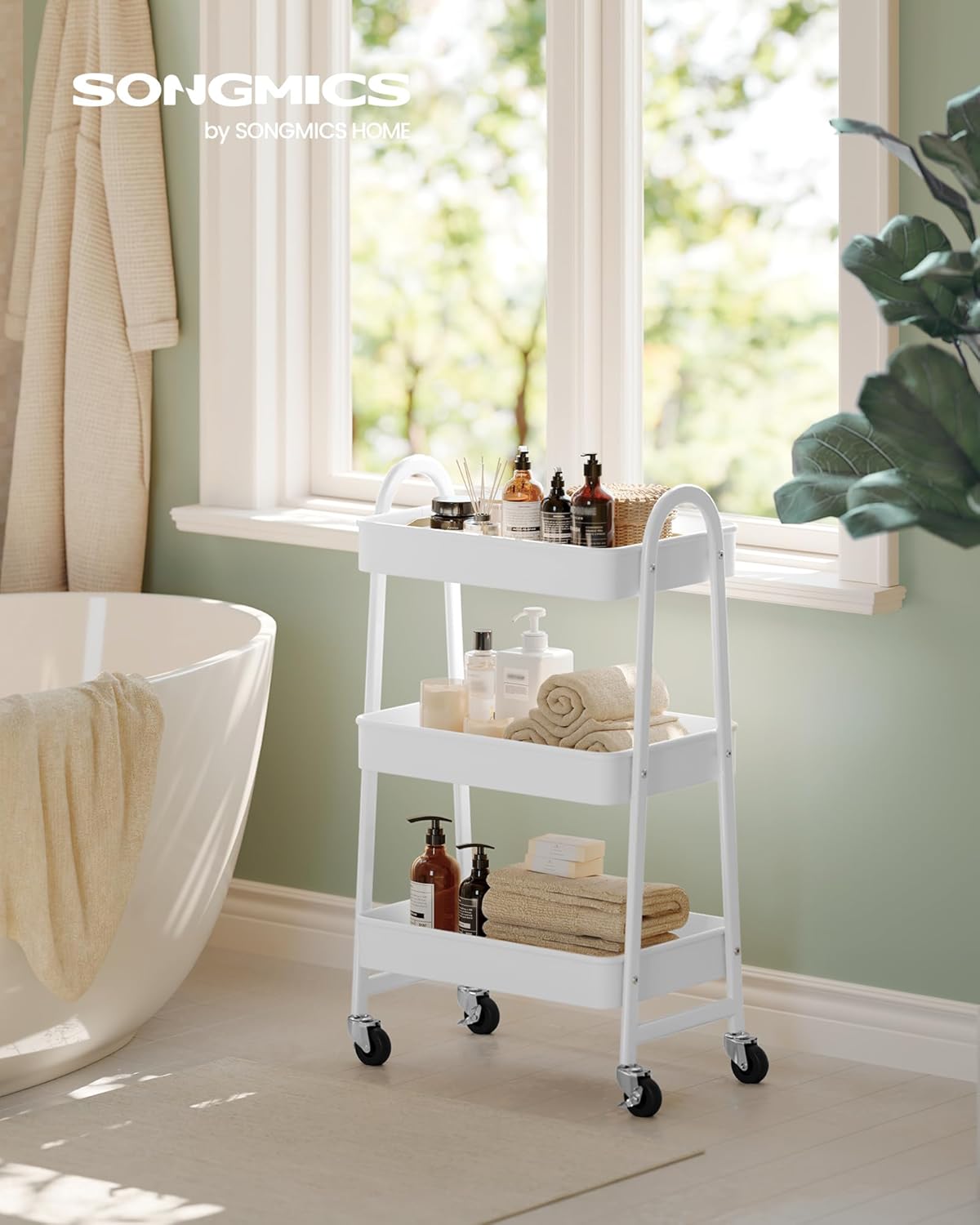 SONGMICS - chariot à 3 niveaux, métal, poignées, freins, facile à monter, BSC068W01