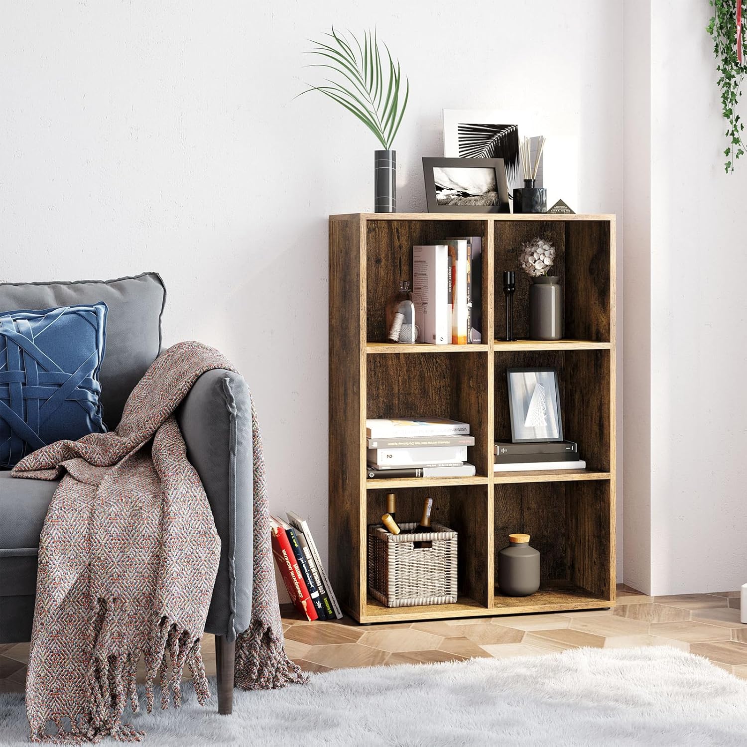 VASAGLE - bibliothèque cubique 6 compartiments, bois, 97x30x97 cm, LBC203BX