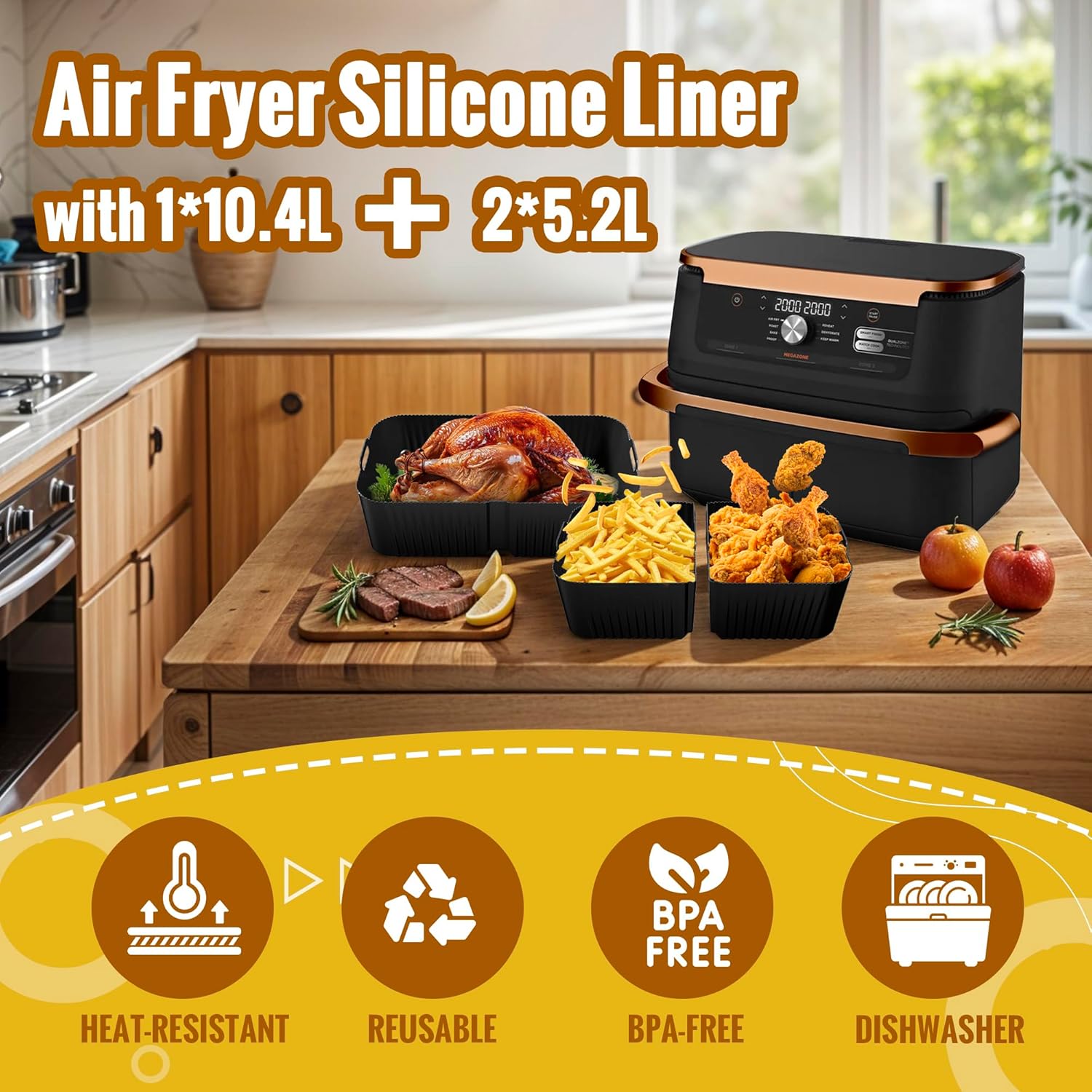 Accessoires Air Fryer silicone - 10,4L - résistant, lot 3pcs - AF500EUCP