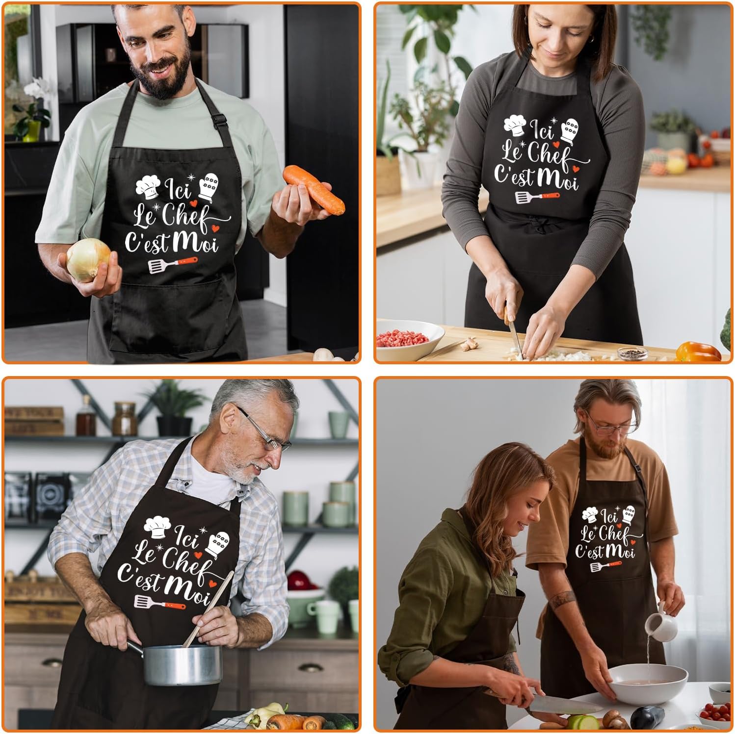 Tablier de cuisine homme personnalisé, coton noir, réglable, humour, cadeau fête