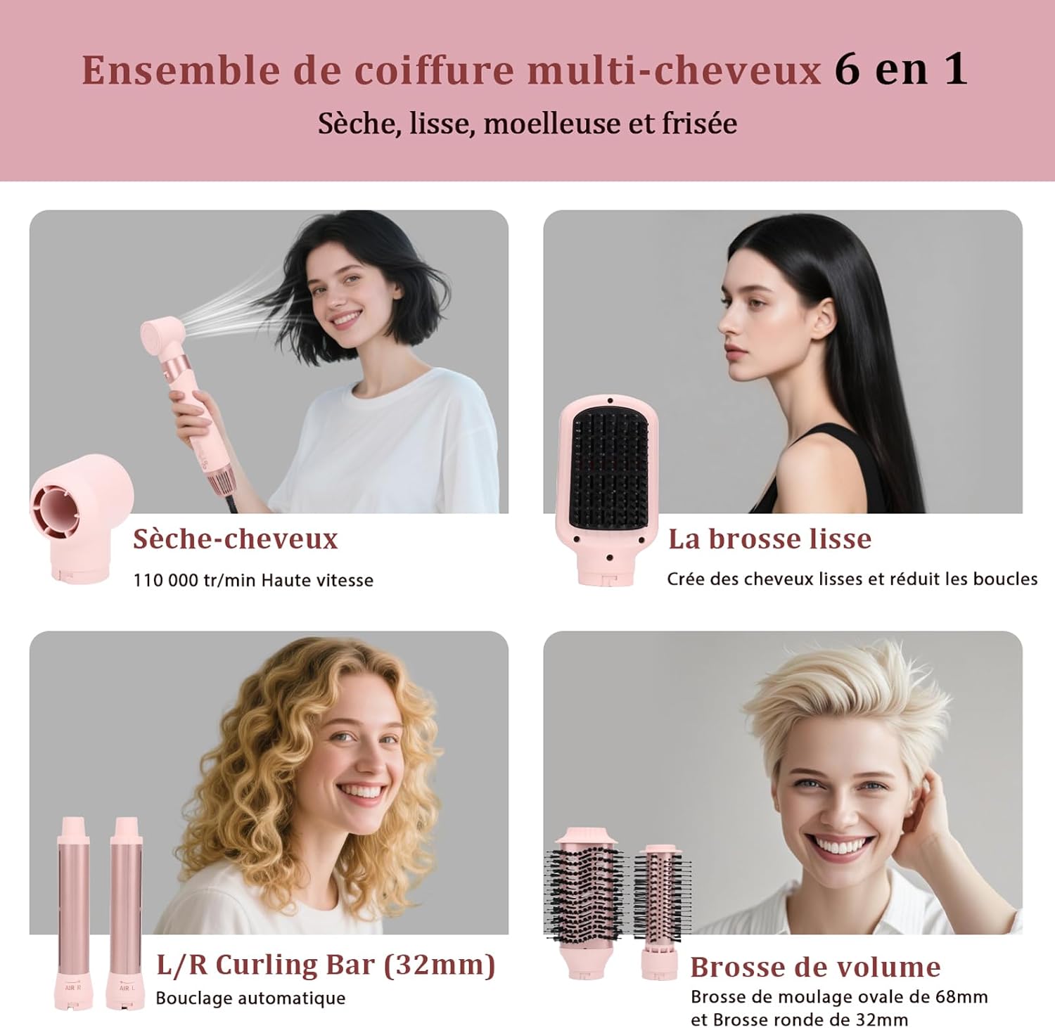 AraSyelon - Styler 6 en 1 - 32/68mm - 110 000 tr/min, ionique, boucleur