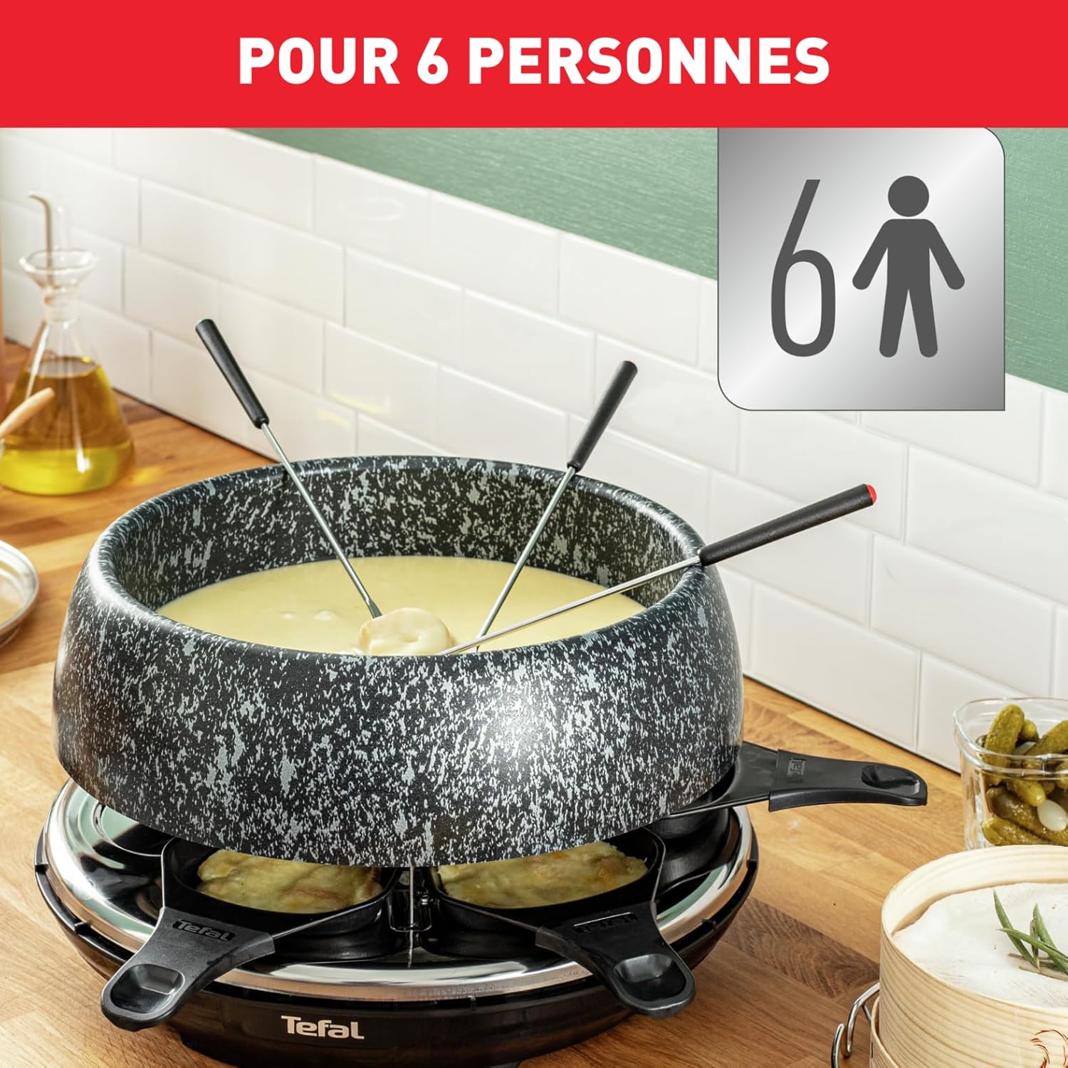 Tefal - Cheese N'Co 6 en 1 - multifonction, 6 pers, fondue, raclette, RE12C801