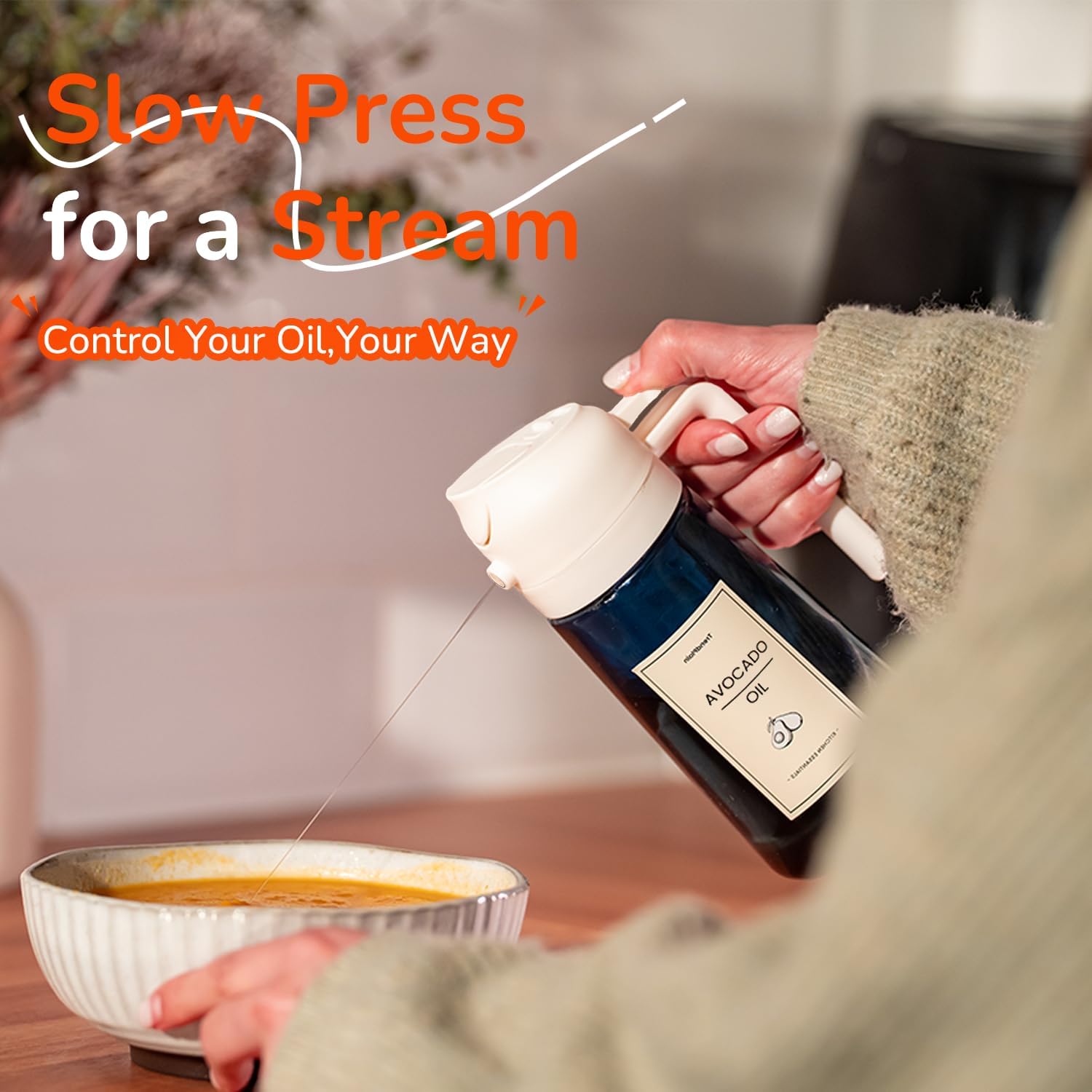 TrendPlain - Spray Huile Cuisine 470ml - 2-en-1 Air Fryer, Blanc