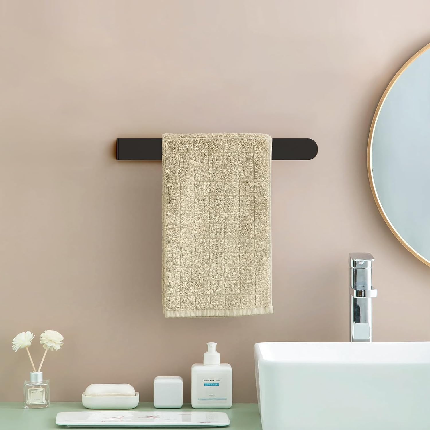 Ibergrif - Porte-serviettes M34454B - 37 cm - Inox, adhésif 3M, noir