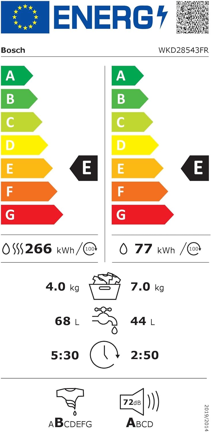 Bosch - Série 6, 7/4 kg, 1400 tr/min, moteur EcoSilence, encastrable WKD28543FR