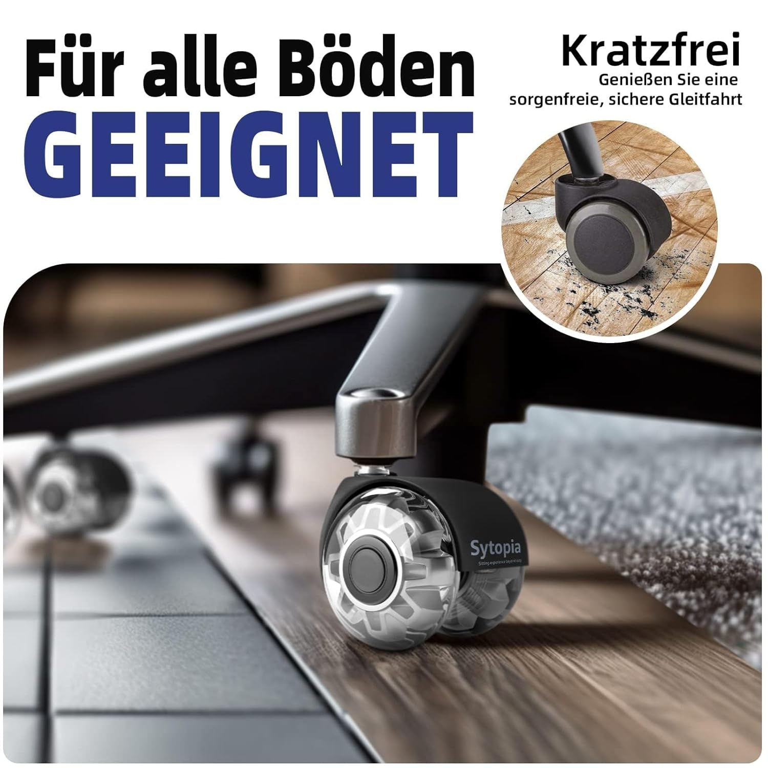 Sytopia - roulettes chaise bureau, lot de 5, 11x22mm, silencieuses, adaptées sols durs