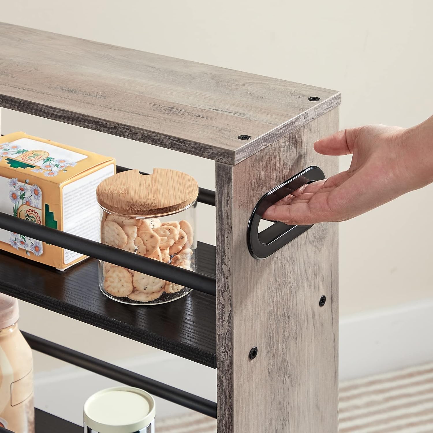 HOOBRO - chariot de rangement 4 niveaux, roulettes, poignée, bords relevés, mince, EBG15TC01