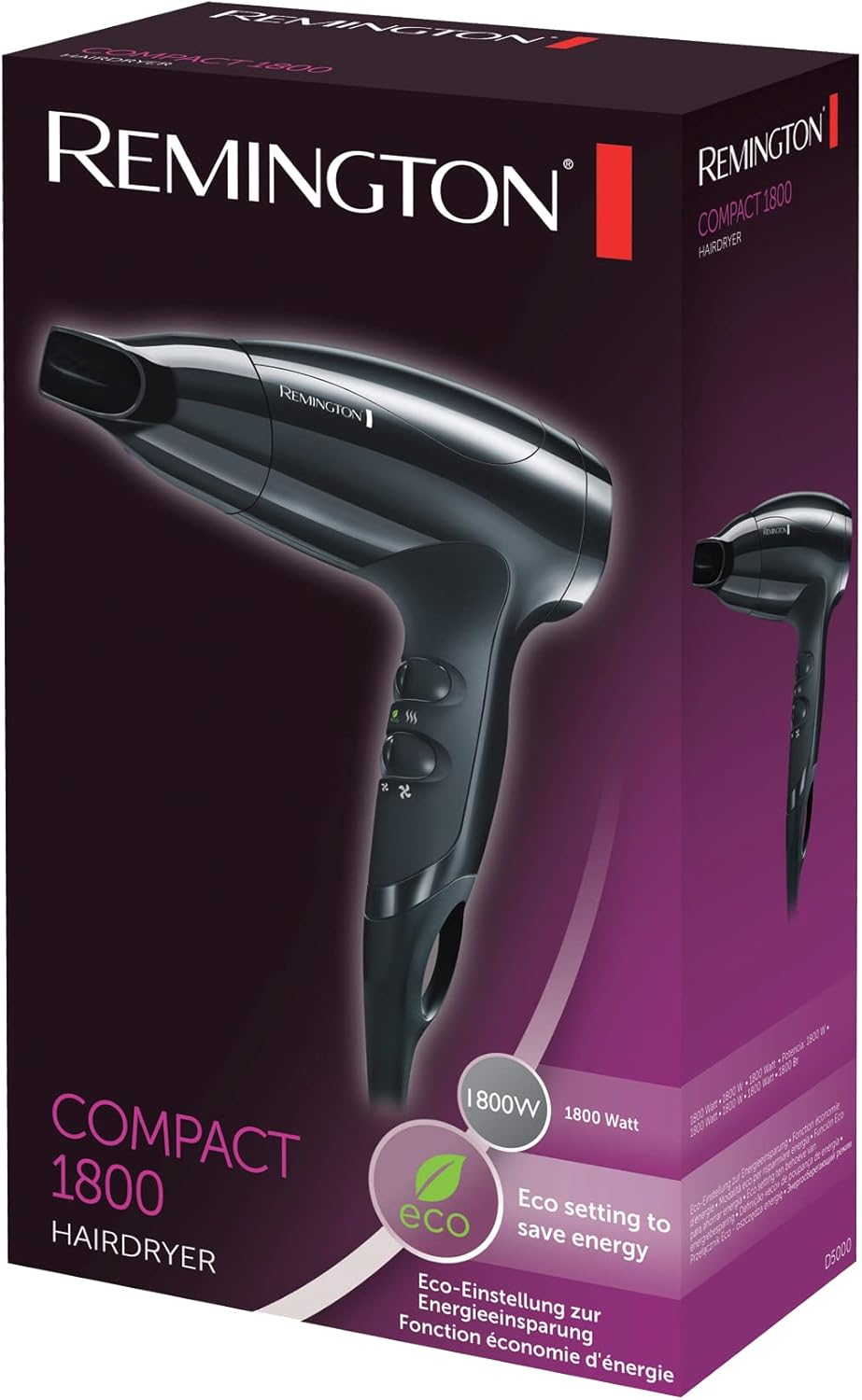 Remington - sèche-cheveux ultra compact - 1800W, 3 températures, 2 vitesses, concentrateur - D5000