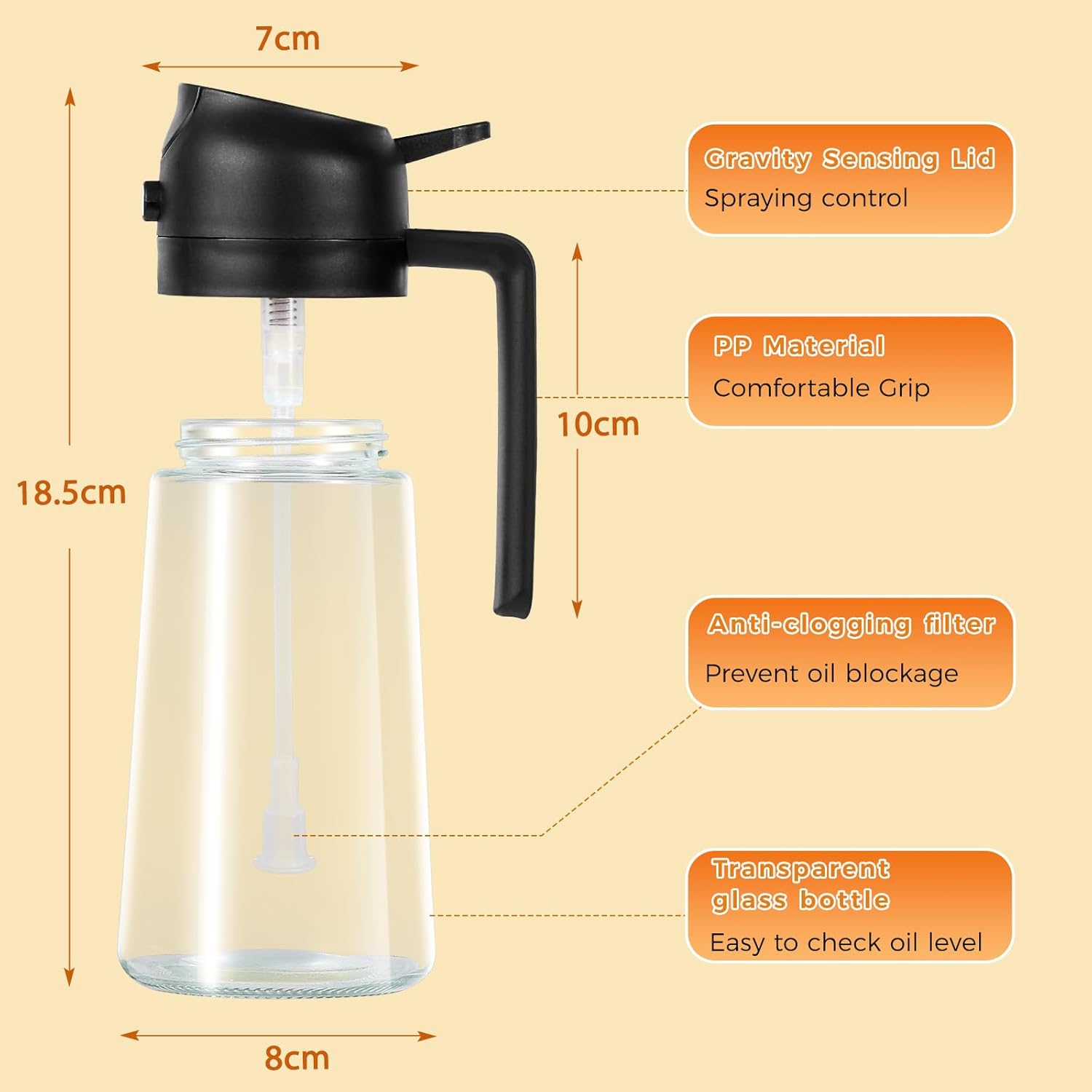 Spray Huile Cuisine - vaporisateur 2 en 1, 470 ml, idéal friteuse, grill
