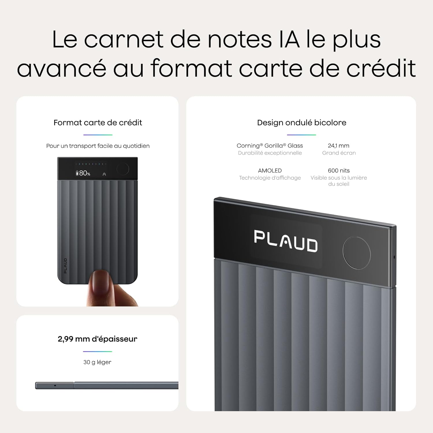 Plaud - Note Pro - enregistreur vocal IA, 50h, transcription IA