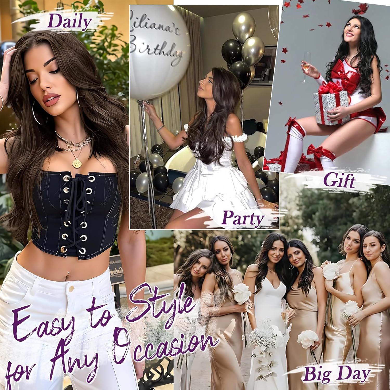 BARSDAR - Extensions à clips ondulées 50cm - synthétiques noir marron