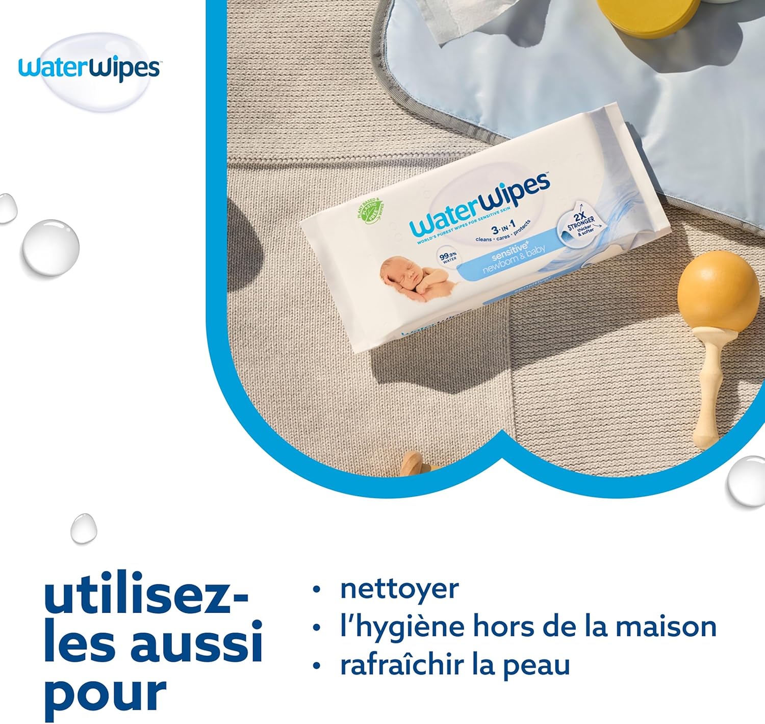WaterWipes - Sensitive+ - 360 unités - 99,9% eau, non parfumé, 3-en-1