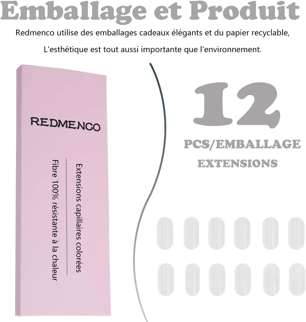 Extensions de cheveux - mèches colorées à clipser, 12 pcs, blanc