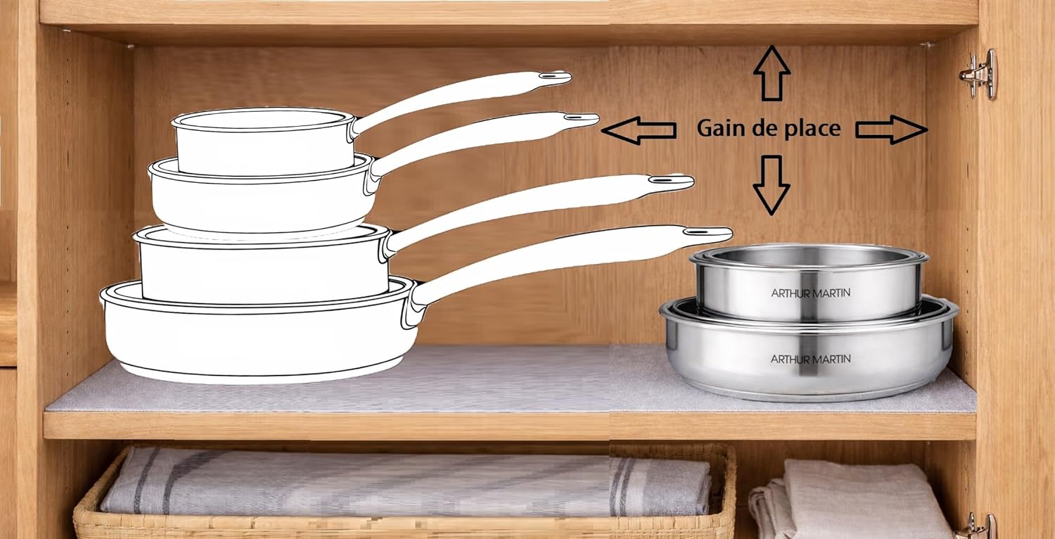 Arthur Martin - set 3 poêles inox poignée amovible induction - AM9728