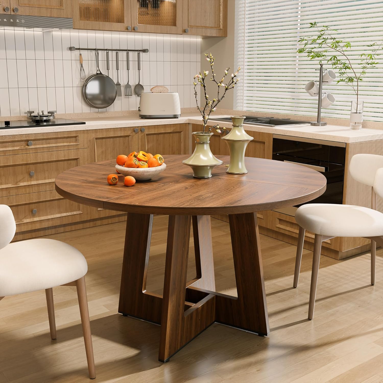 YOUDENOVA - Table à manger rétro 120cm, bois, 4-6 personnes, brun