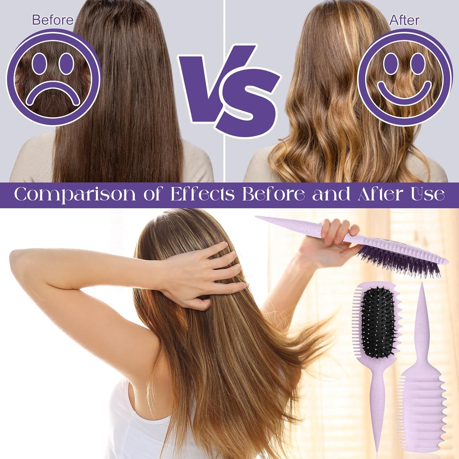 Brosse à boucler - ergonomique antistatique - démêlage doux - cheveux femmes hommes enfants