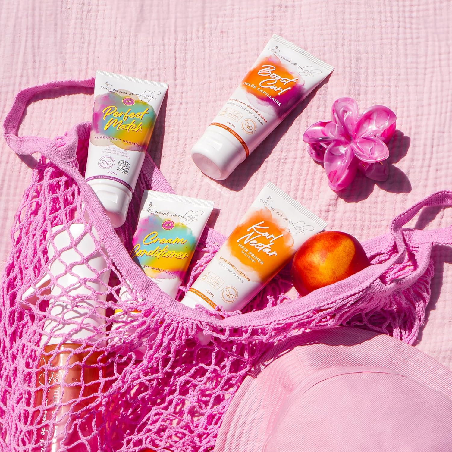 Les Secrets de Loly - Trousse Voyage Cheveux Bouclés - 4x100ml - shampooing, après-shampooing, leave-in, gelée