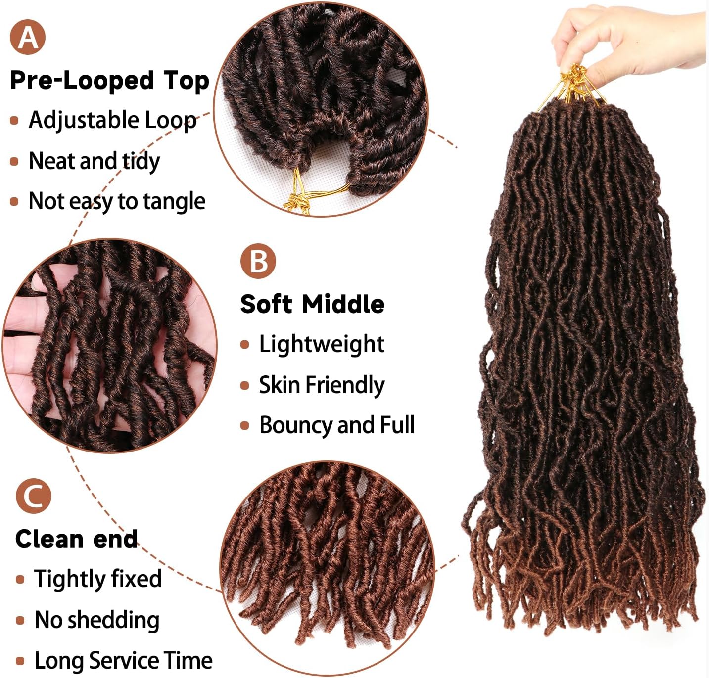 Faux Locks Crochet Braids - Soft Locs bouclées, 45.7 cm, tresses africaines, lot de 8
