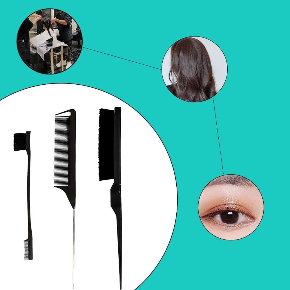 Peigne de cheveux - set professionnel - noir - double tranchant, queue de rat, coiffure