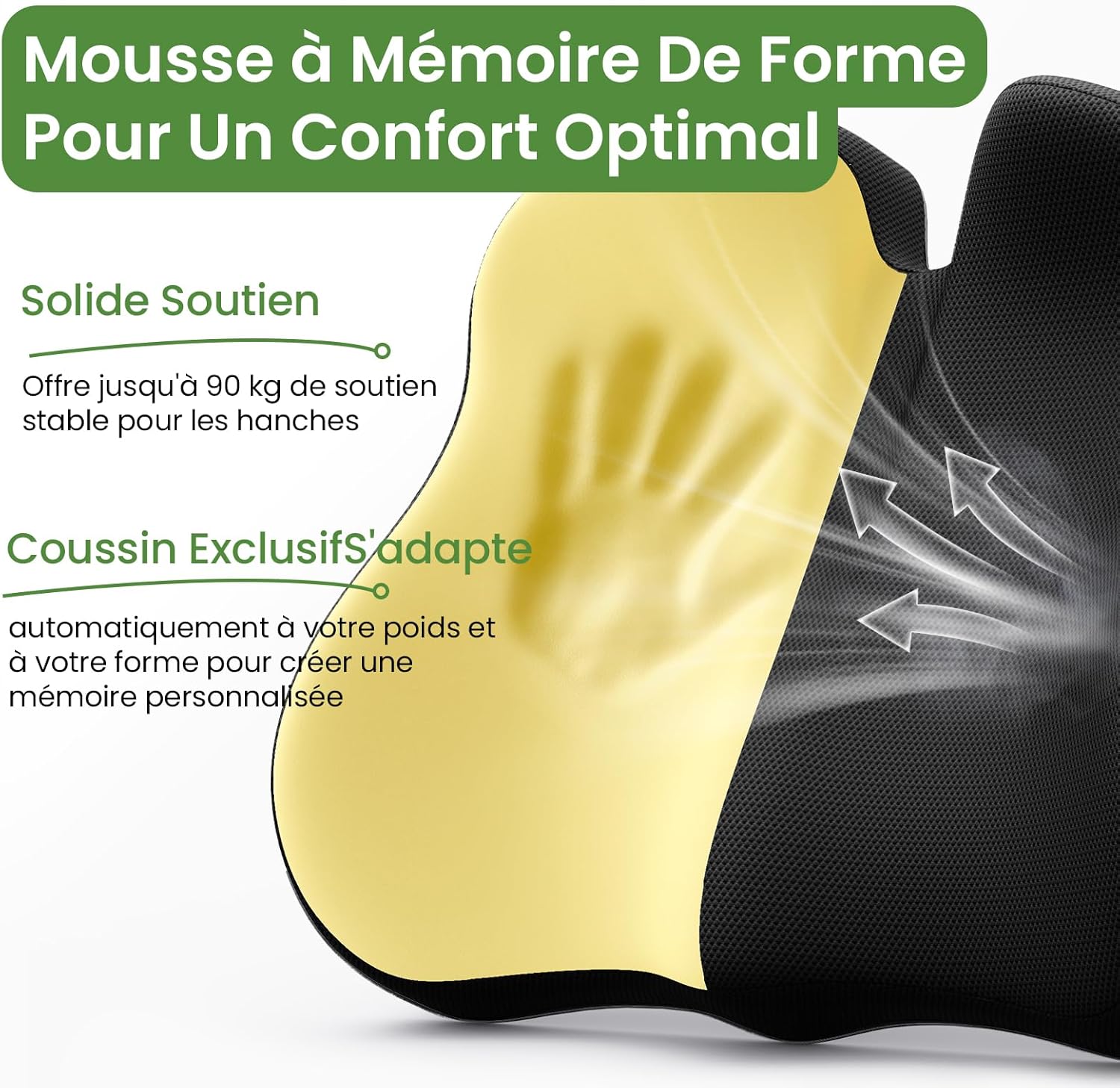 A-Pce - coussin ergonomique mémoire de forme - soulage coccyx - idéal bureau, maison, voiture
