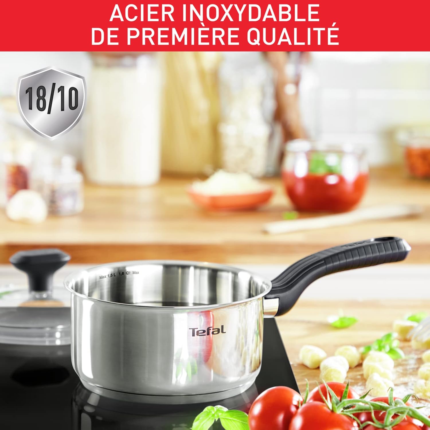 Tefal - Comfort Max - 3 casseroles 14/16/18cm + 2 couvercles, inox, induction, poignées isolées C973S344