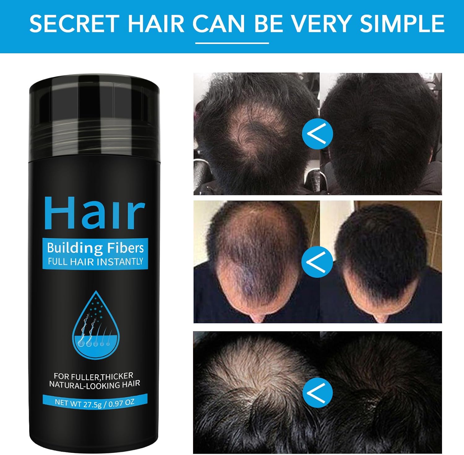 Fibres capillaires - kératine naturelles - densifie cheveux, barbe, calvitie - bruns foncés