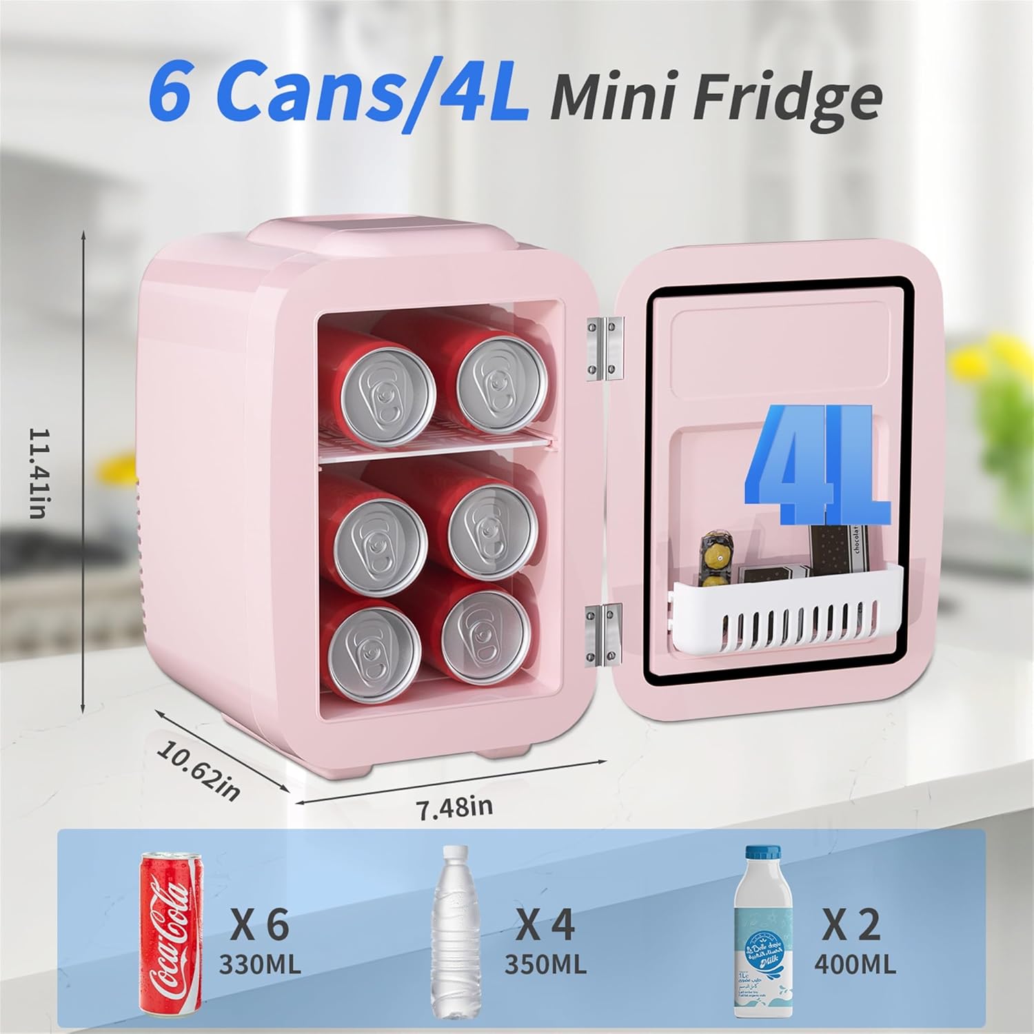 YASHE - Mini frigo 4L - compact, thermoélectrique, CA/CC, rose