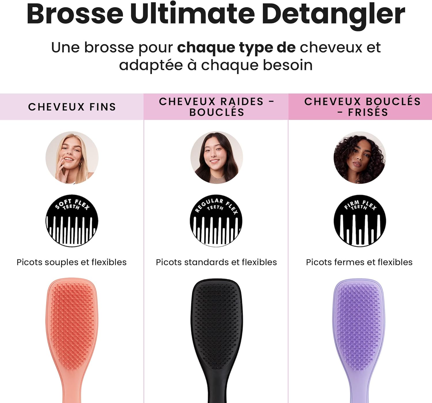 Tangle Teezer - Ultimate Detangler - Brosse démêlante cheveux secs/mouillés, picots deux niveaux, anti-casse, noir, tous