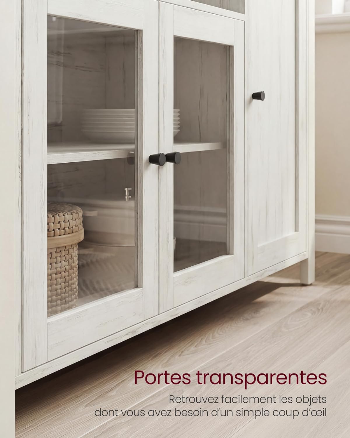 VASAGLE - Buffet série rustique - 33x110x75 cm - 3 portes, marron miel, blanc rustique - LSC096WJ02