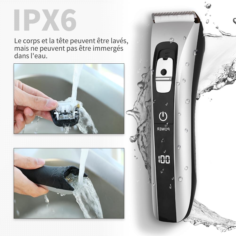 Tondeuse cheveux professionnelle sans fil, lame céramique/titane, 8 sabots, réglable