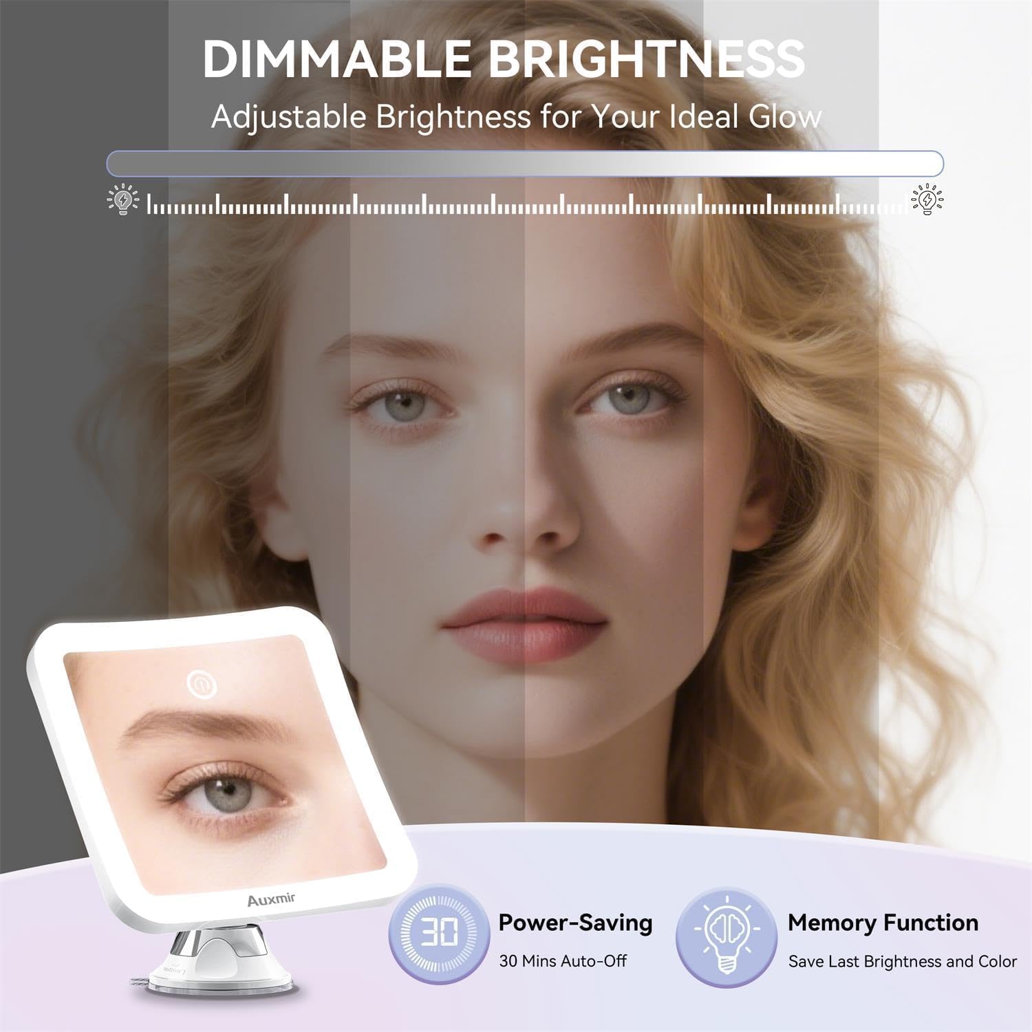 Auxmir - Miroir 30X rechargeable, LED, tactile, ventouse 360°