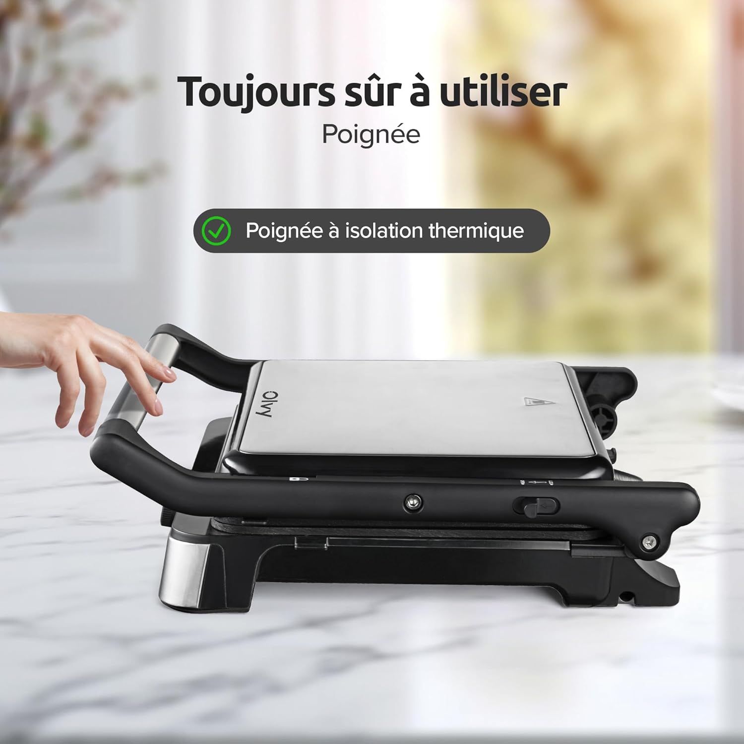 Olvy - Appareil 3-en-1 XXL - 2000W - plaques antiadhésives, ouverture 180°, température réglable, minuterie