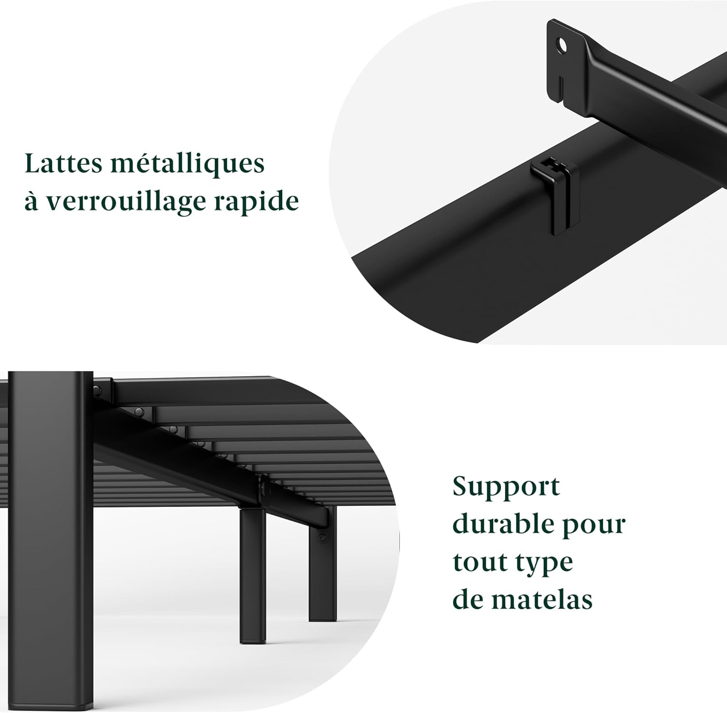 Zinus - Kai - 140x190 cm - sommier métal et bambou, tête de lit, rangement