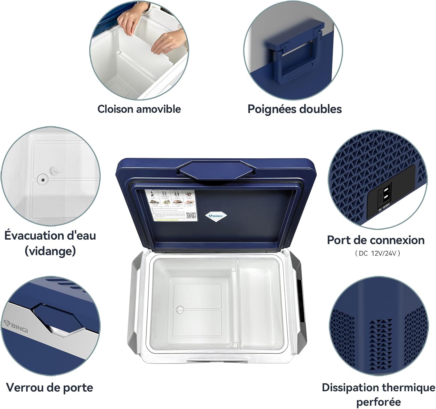 BINGI - glacière électrique 30L - silen. ≤45dB, -18°C à +15°C