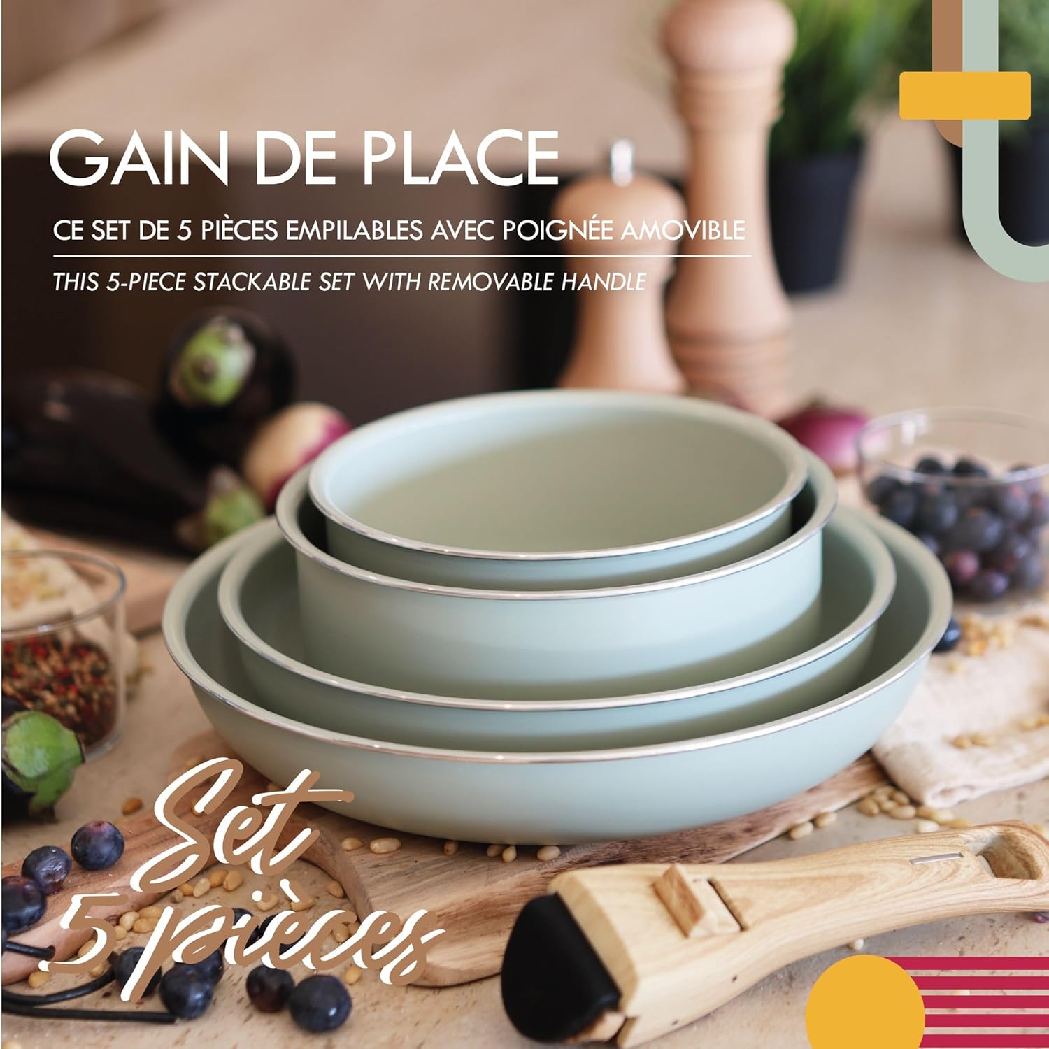 MENASTYL - Colorama - 2 poêles, 2 casseroles, poignée - céramique induction, sans PFAS