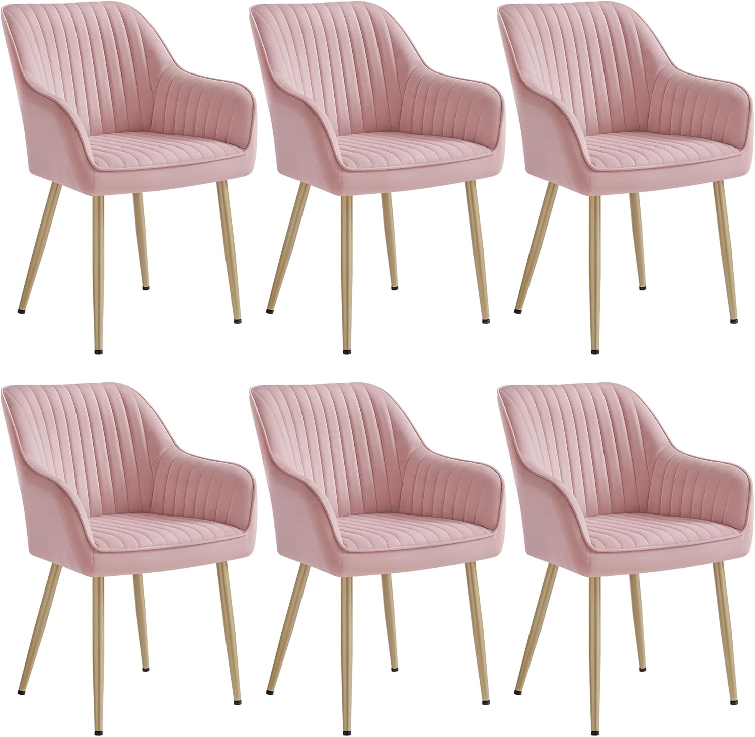 SONGMICS - fauteuil velours, lot de 6, accoudoirs, pieds métal, rose, LDC087R16
