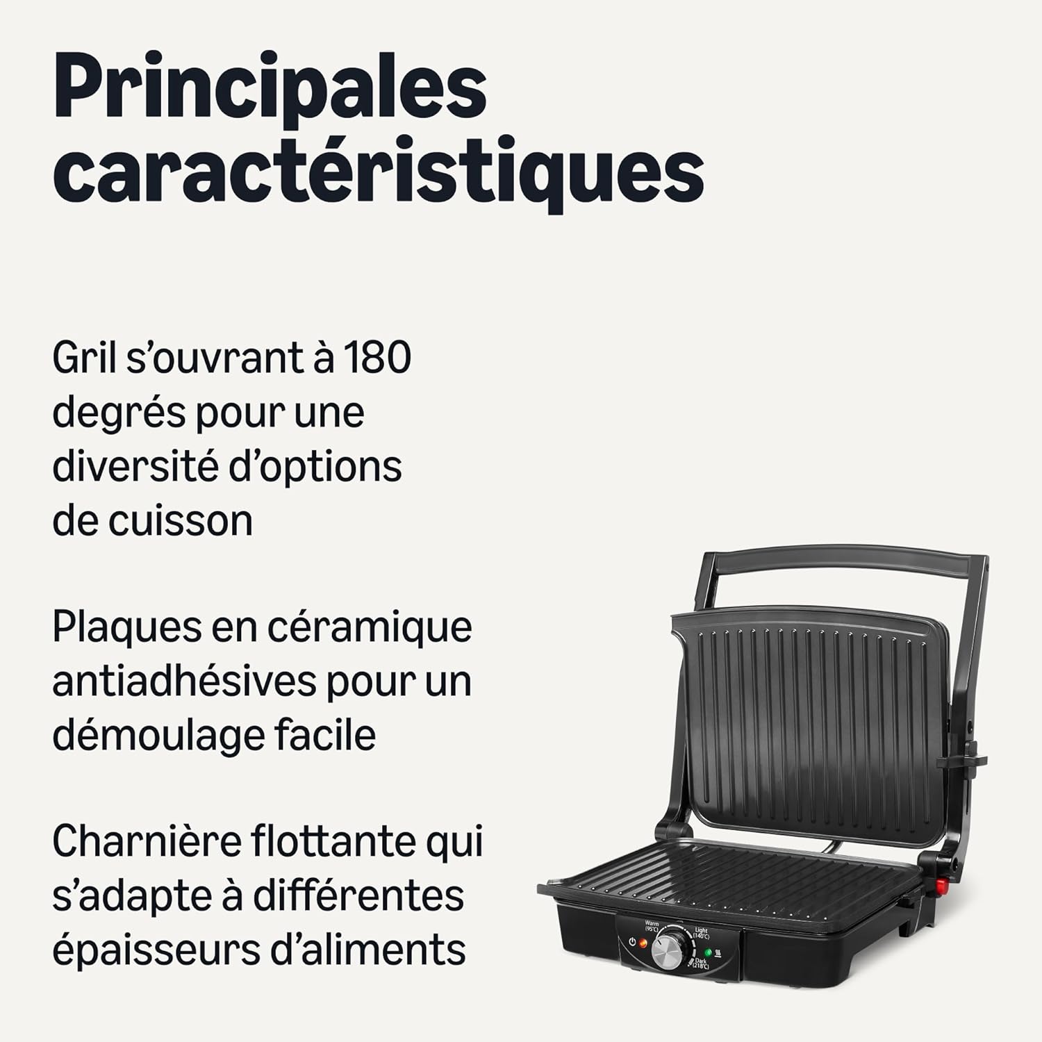 Amazon Basics - Gril électrique 2 000W - plaques antiadhésives, réglage température, noir