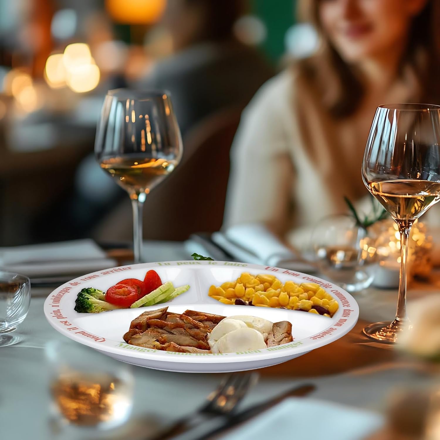 Assiette de contrôle des portions - mélamine - pour adultes/adolescents - partitions équilibrées, perte de poids, texte 
