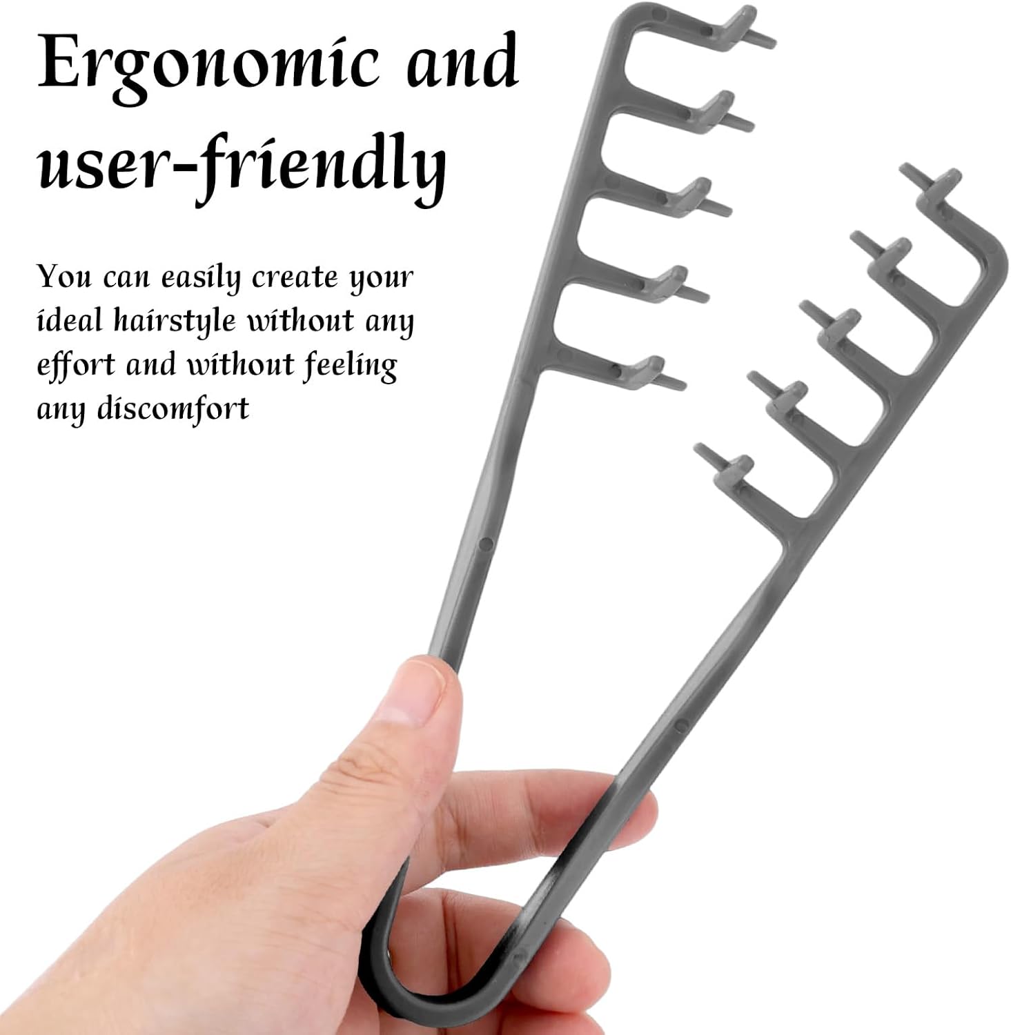 Peigne - dents larges 18x10cm - poignée texturée, ABS, gris