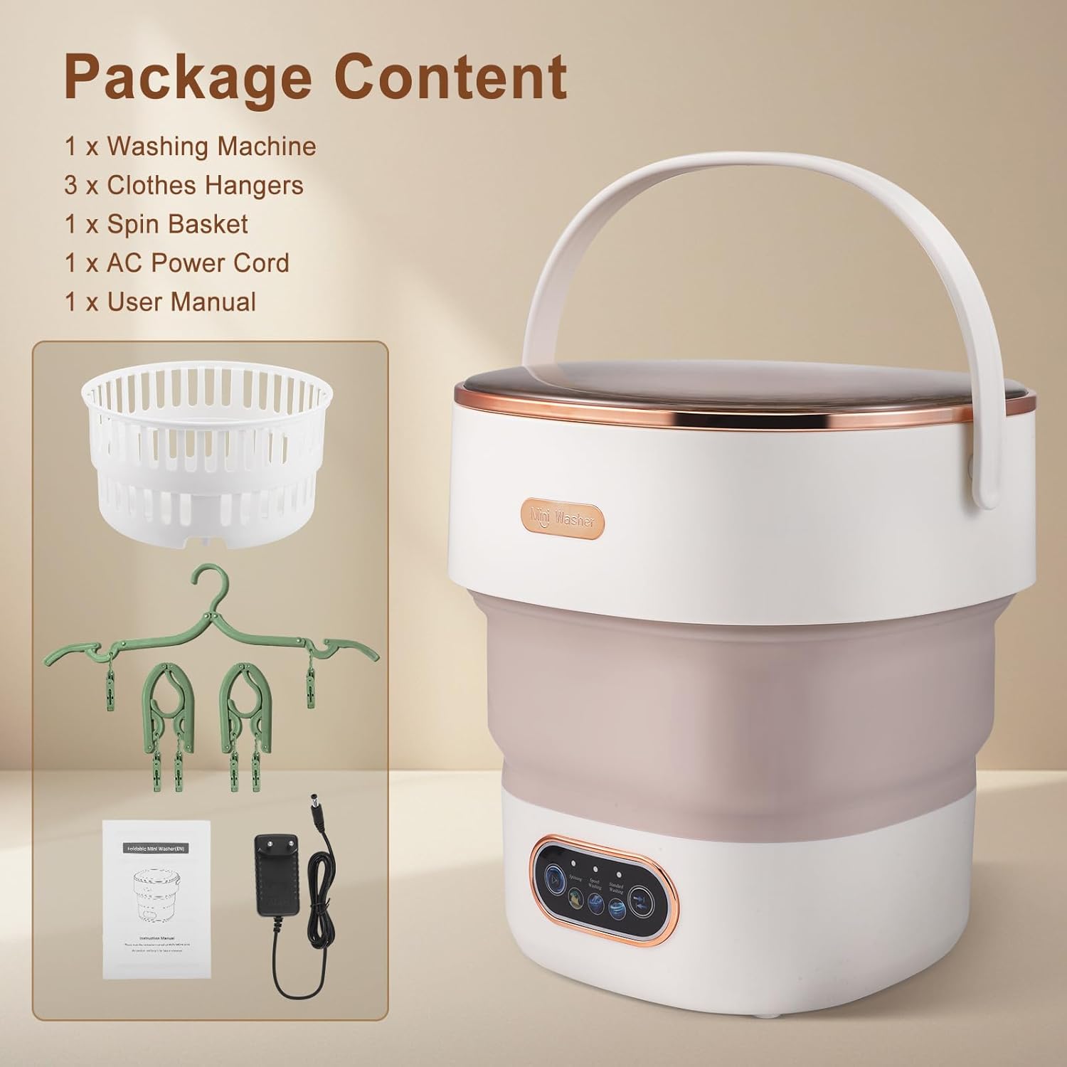 Mini machine à laver - 15L - pliable, essorage rapide, compacte