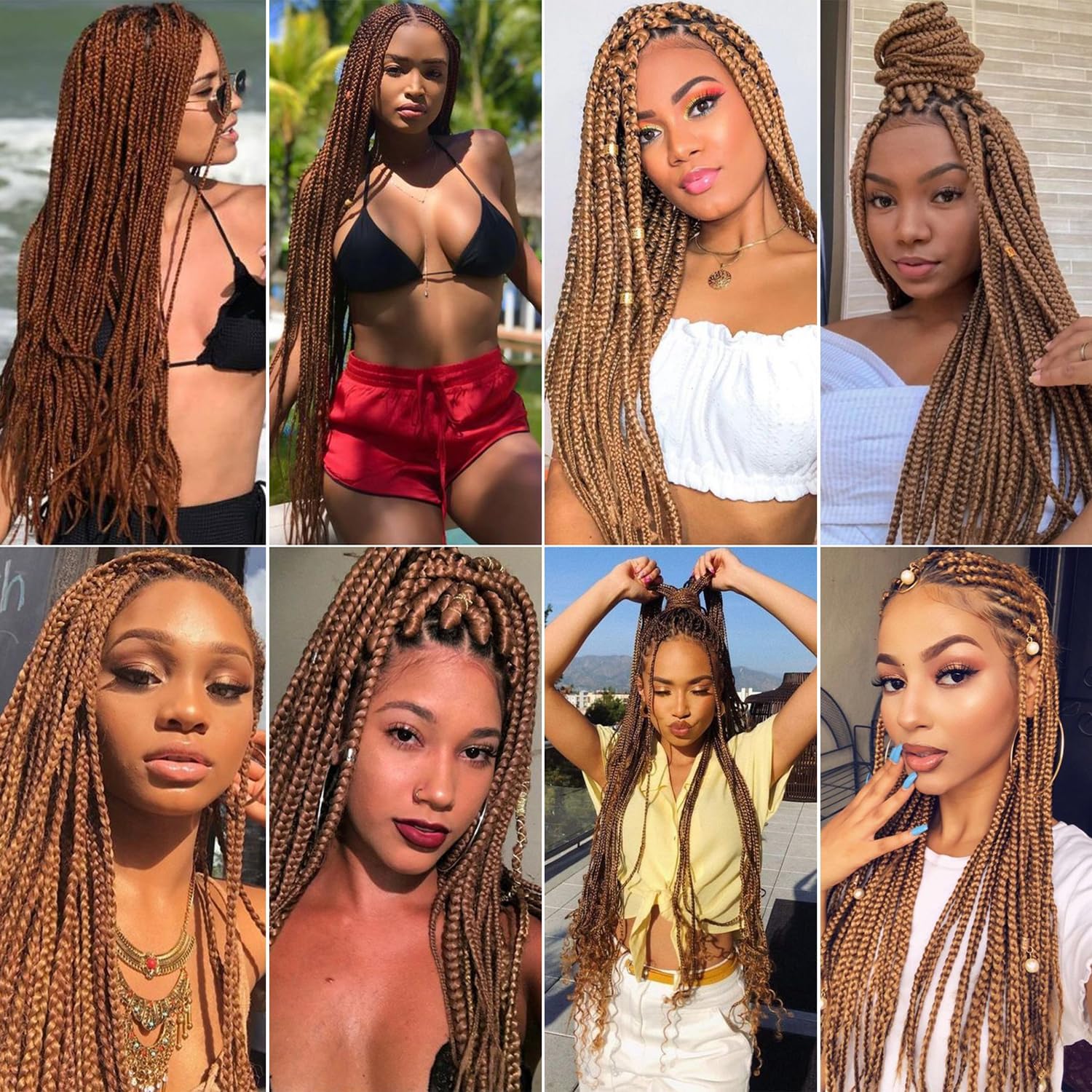 Rajout cheveux tressés - 30 pouces - brun #30, Yaki, 6 paquets, synthétique