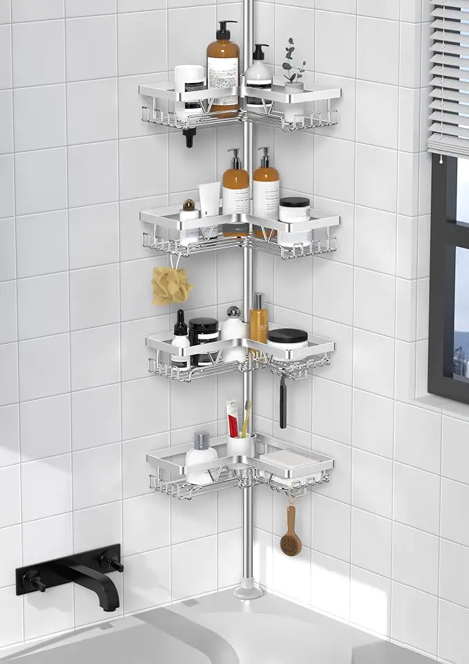 Kegii - étagère douche télescopique, 4 paniers réglables, argent