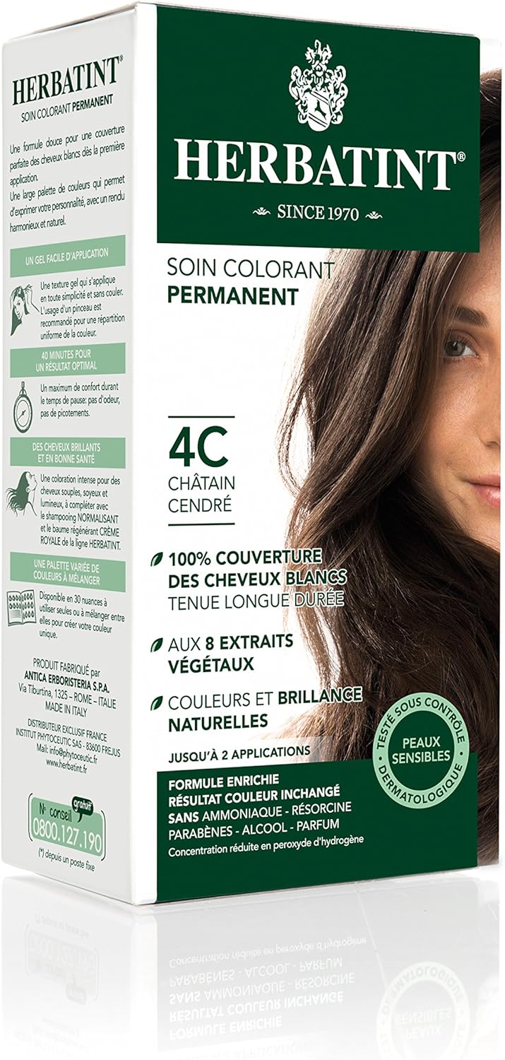 Herbatint - soin colorant permanent cheveux 150ml - sans ammoniaque, 100% couvrant, 8 extraits bio, 4C